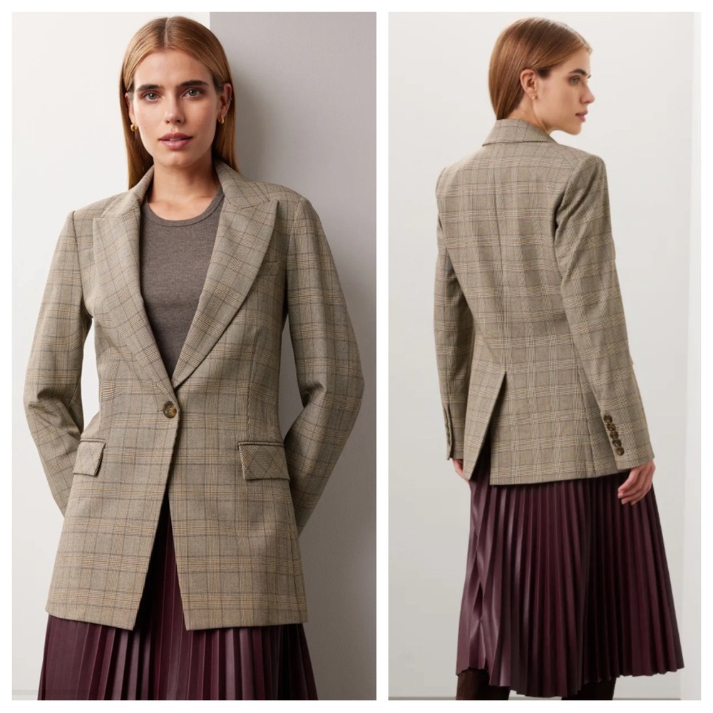 Veronica Beard Long and Lean Dickey Jacket in Brown Glen Check Plaid | 14 NWT
